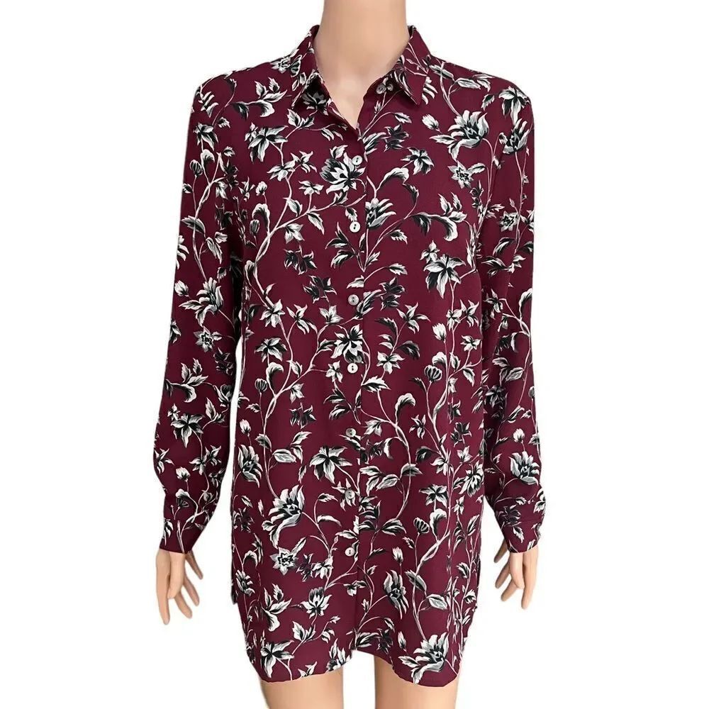 J. Jill Georgette Tunic Top Women’s Size S Button Front Long Sleeves Side Slit.